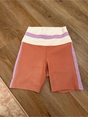 Beach Riot Rust & Lavender Colorblock High-Waist Bike Shorts
